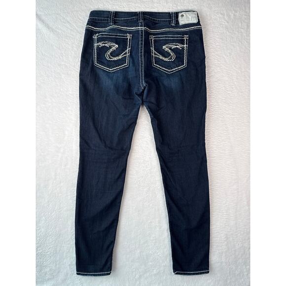 Silver Jeans Suki Super Skinny Womens Size 34x31 Thick Stitch Embroidered Dark - Picture 8 of 9
